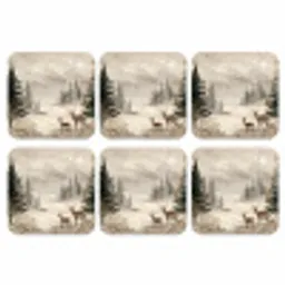 Bos - Herten - Winter - Sneeuw onderzetter kurk middel -3d