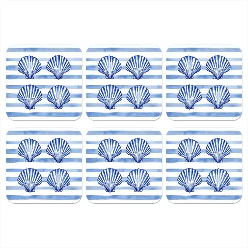 Vier schelpen - Blauw - Wit - Strepen onderzetter kurk middel -3d