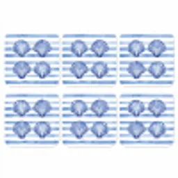 Vier schelpen - Blauw - Wit - Strepen onderzetter kurk middel -3d
