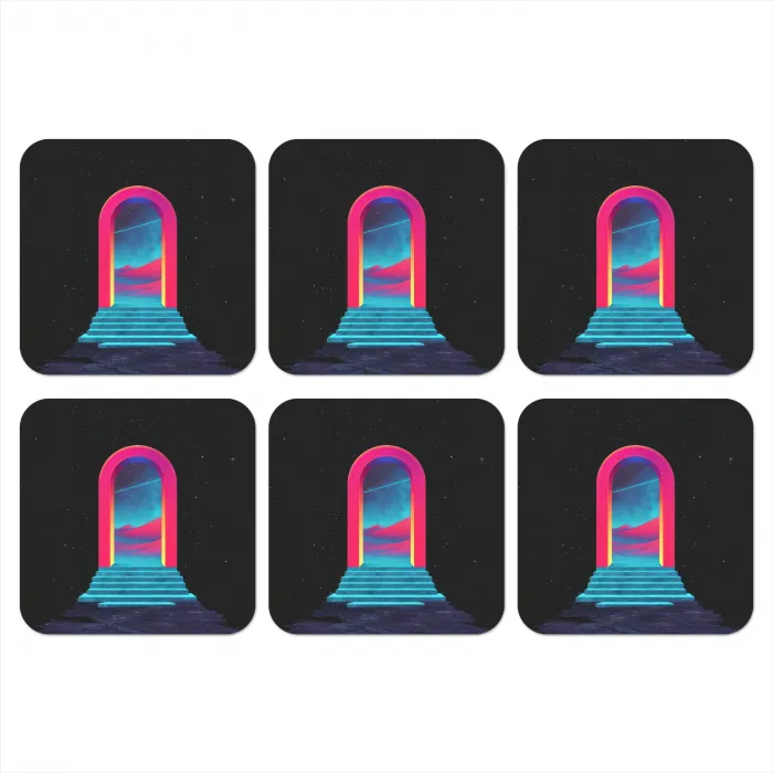 Poortje - Landschap - Sterrenhemel - Roze onderzetter kurk middel -3d