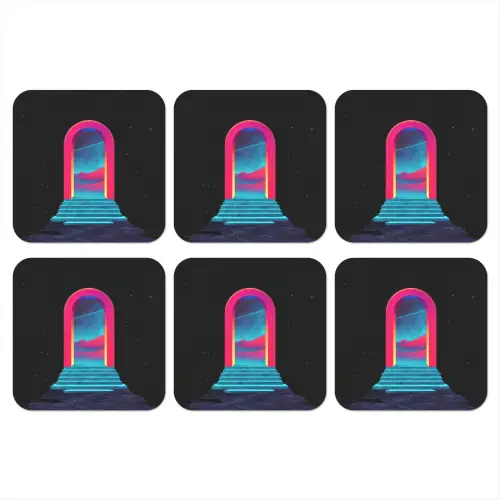 Poortje - Landschap - Sterrenhemel - Roze onderzetter kurk middel -3d
