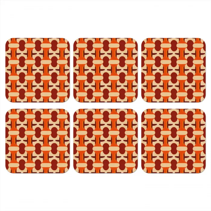 Geometrisch - Retro - Oranje onderzetter kurk middel 366 -3d