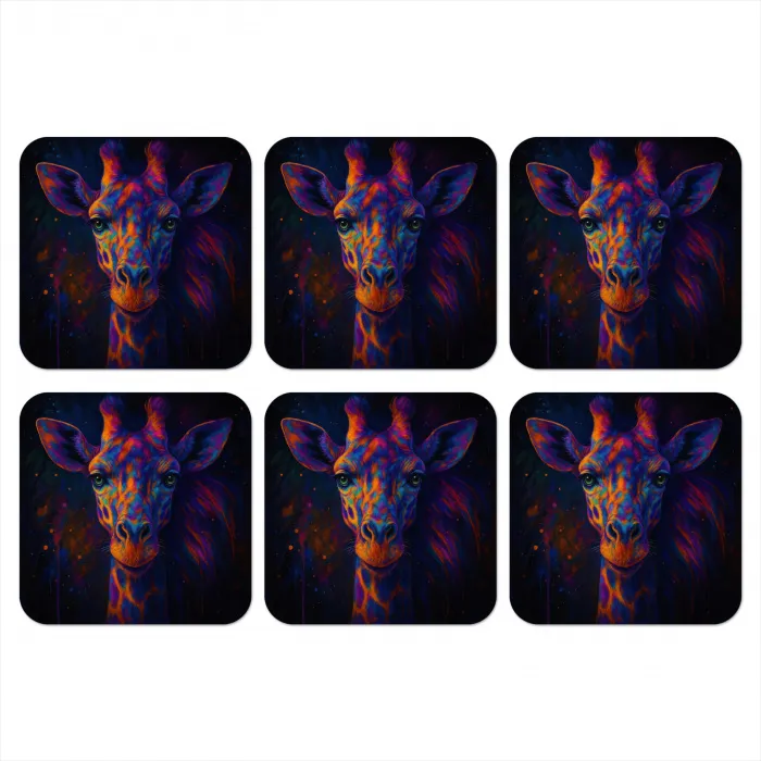 Giraffe - Gekleurd - Verfspatten onderzetter kurk middel -3d