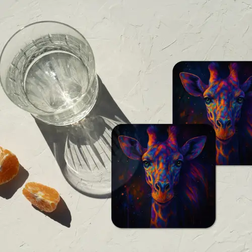Giraffe - Gekleurd - Verfspatten onderzetter kurk middel -sfeer4