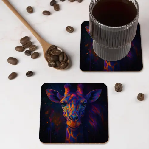 Giraffe - Gekleurd - Verfspatten onderzetter kurk middel -sfeer2