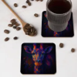 Giraffe - Gekleurd - Verfspatten onderzetter kurk middel -sfeer2