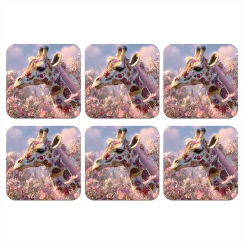 Giraffe - Bloemen - Roze onderzetter kurk middel -3d