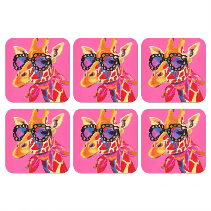 Giraf - Roze - Bril - Sjaal onderzetter kurk middel -3d