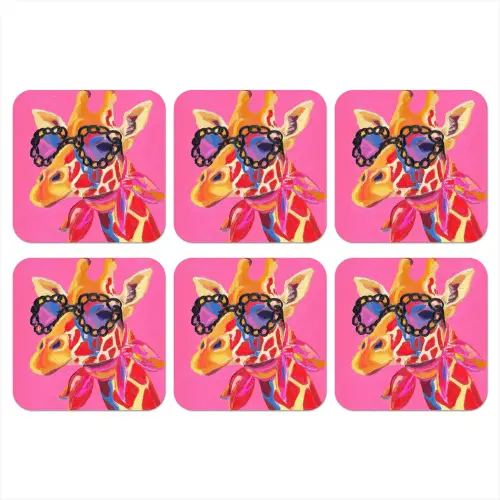 Giraf - Roze - Bril - Sjaal onderzetter kurk middel -3d