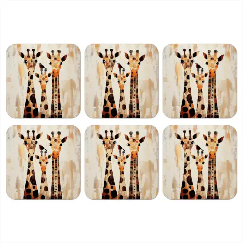 Giraffen - Cartoon - Crème onderzetter kurk middel -3d