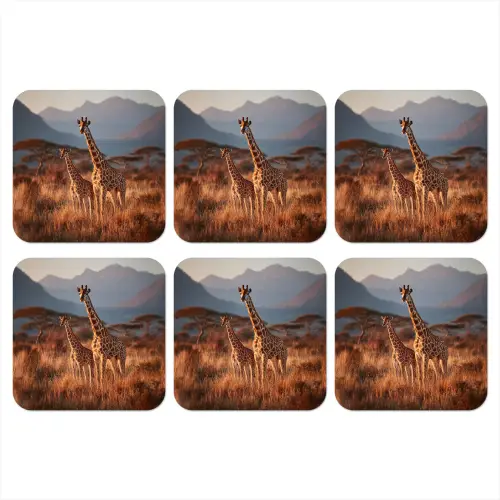Giraffen - Hoog gras - Acaciabomen onderzetter kurk middel -3d