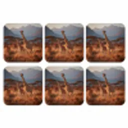Giraffen - Hoog gras - Acaciabomen onderzetter kurk middel -3d