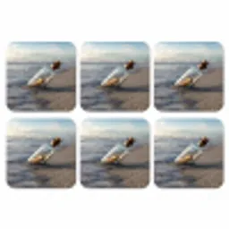 Glazenfles - Post - Zee - Zand onderzetter kurk middel -3d
