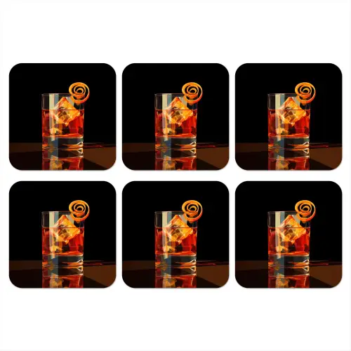 Glas - Ijsblokjes - Drinken - Bruin onderzetter kurk middel -3d