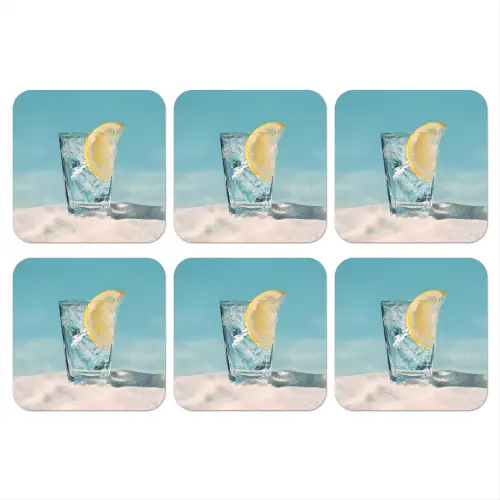 Glas - ijsblokjes - Citroen onderzetter kurk middel -3d