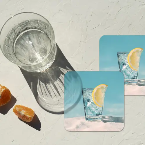Glas - ijsblokjes - Citroen onderzetter kurk middel -sfeer4