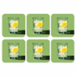 Glas - Citroen - Ijsblokjes - Groen onderzetter kurk middel -3d
