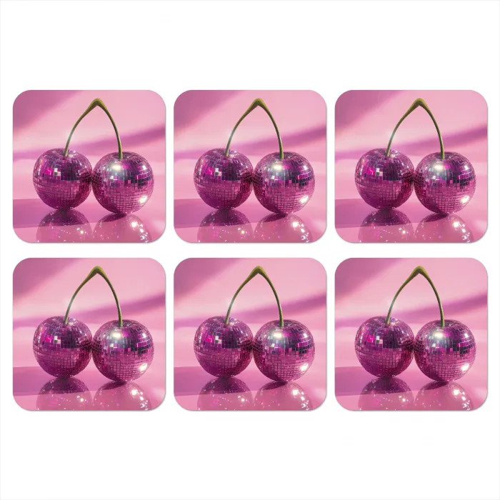 Glitter - Discobol - Roze - Kersen onderzetter kurk middel -3d