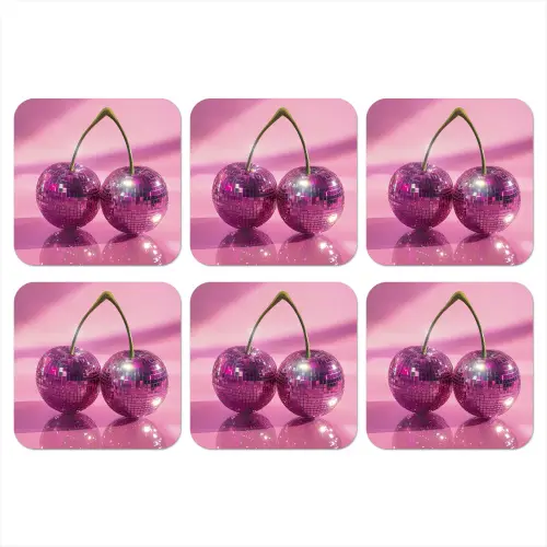 Glitter - Discobol - Roze - Kersen onderzetter kurk middel -3d