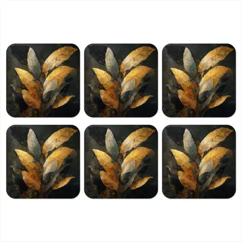 Gouden Bladcompositie – Botanische Luxe onderzetter kurk middel -3d