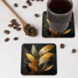 Gouden Bladcompositie – Botanische Luxe onderzetter kurk middel -sfeer2