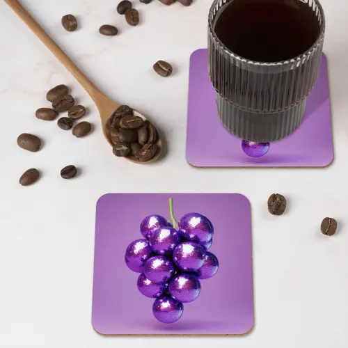 Druif - Disco - Glitter - Paars onderzetter kurk middel -sfeer2