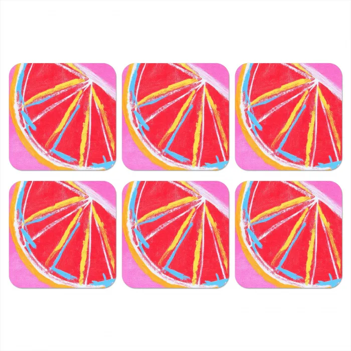 Grapefruit - Geschilderd - Roze - Strepen onderzetter kurk middel -3d