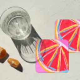 Grapefruit - Geschilderd - Roze - Strepen onderzetter kurk middel -sfeer4