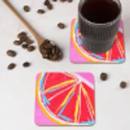 Grapefruit - Geschilderd - Roze - Strepen onderzetter kurk middel -sfeer2