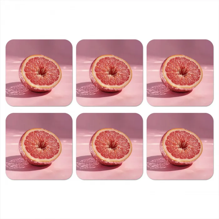 Grapefruit - Roze - Disco - Shiny onderzetter kurk middel -3d