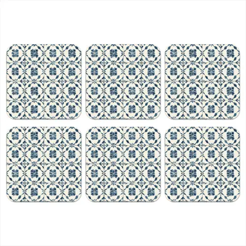 Grafisch - Tegel - Blauw onderzetter kurk middel 366 -3d