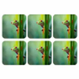 Groene kikker - Nieuwsgierig - Gras onderzetter kurk middel -3d