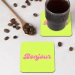 Groen - Roze bonjour - Retro onderzetter kurk middel -sfeer2