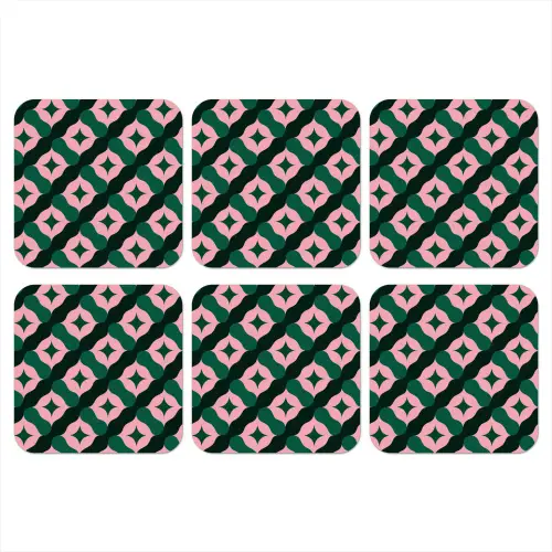 Groen - Roze - Retro - Sterren onderzetter kurk middel 366 -3d