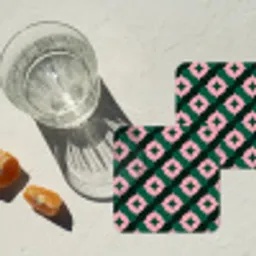 Groen - Roze - Retro - Sterren onderzetter kurk middel 366 -sfeer4