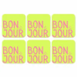 Groen - Smiley - Bonjour - Roze onderzetter kurk middel -3d