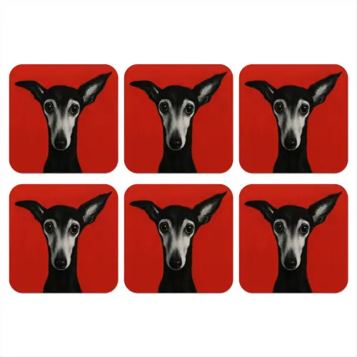 Windhond - Minimalistisch - Rood onderzetter kurk middel -3d