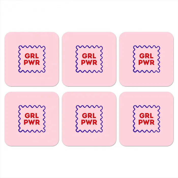Grl pwr - Roze - Kader onderzetter kurk middel -3d