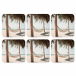 Hangmat - Palmbomen - Strand - Zee onderzetter kurk middel -3d
