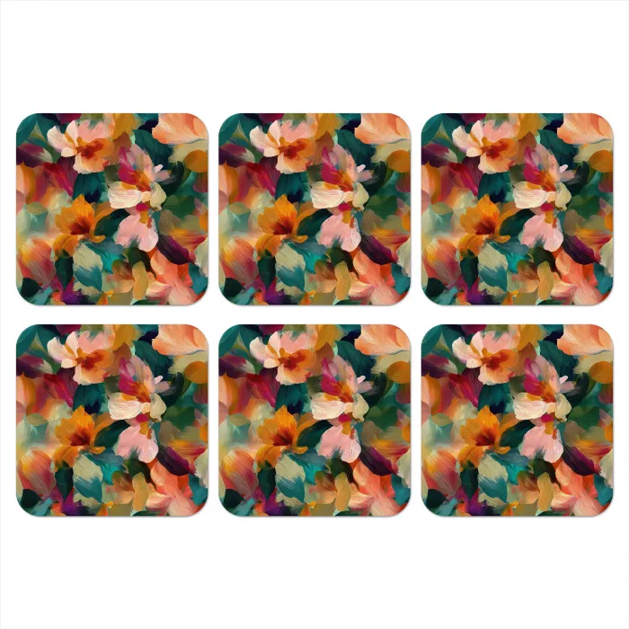 Harmonieus - Abstracte bloemen - Warme tinten onderzetter kurk middel -3d