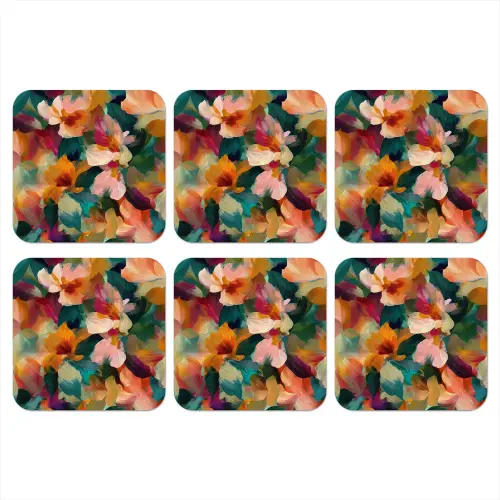 Harmonieus - Abstracte bloemen - Warme tinten onderzetter kurk middel -3d