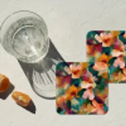Harmonieus - Abstracte bloemen - Warme tinten onderzetter kurk middel -sfeer4