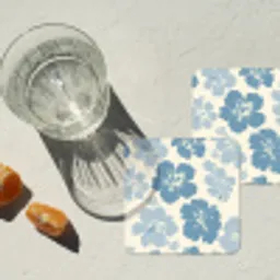 Hibiscusbloemen - Blauw - Patroon - Tropisch onderzetter kurk middel -sfeer4