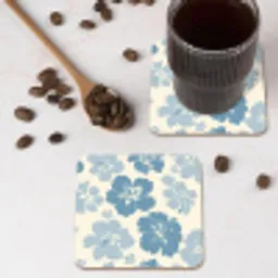 Hibiscusbloemen - Blauw - Patroon - Tropisch onderzetter kurk middel -sfeer2