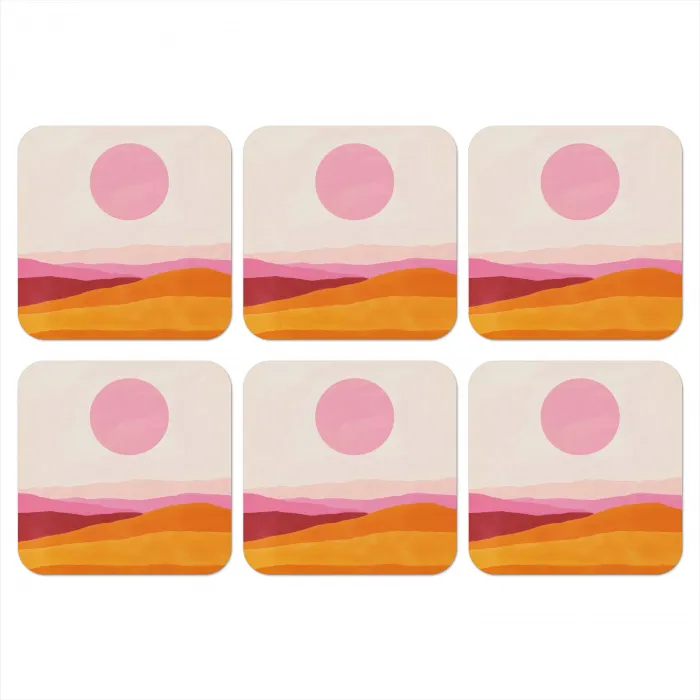 Heuvels - Oranje - Zon - Abstract onderzetter kurk middel -3d