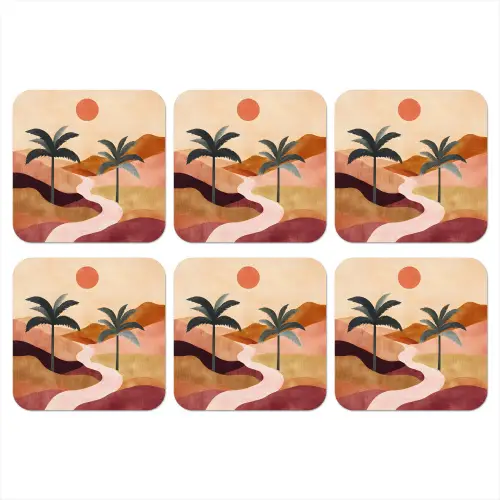 Heuvels - Palmbomen - Abstract onderzetter kurk middel -3d