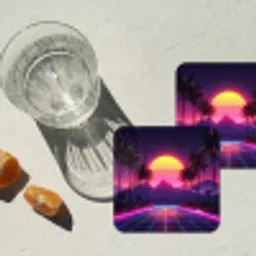 Horizon - Palmbomen - Bergen - Geel onderzetter kurk middel -sfeer4