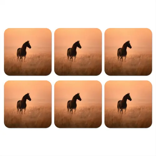 Paard - Grasveld - Zonsondergang onderzetter kurk middel -3d