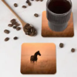 Paard - Grasveld - Zonsondergang onderzetter kurk middel -sfeer2