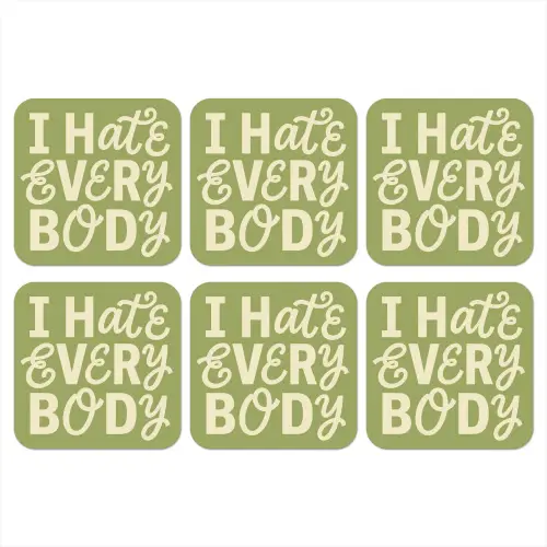 I hate everybody - Groen - Retro onderzetter kurk middel -3d
